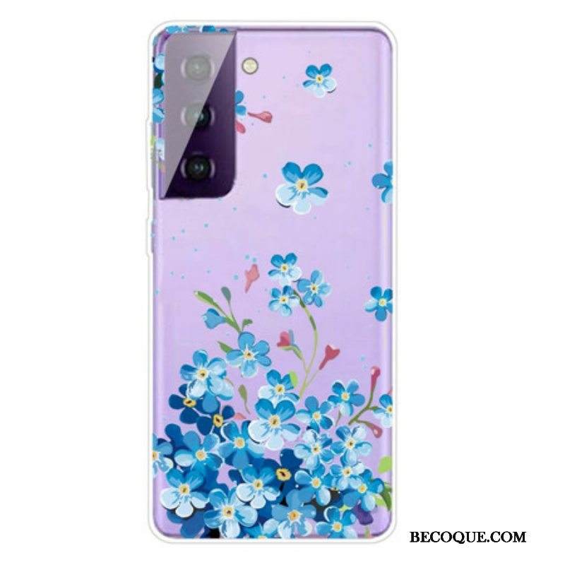 Case Samsung Galaxy S21 FE Sinisiä Kukkia