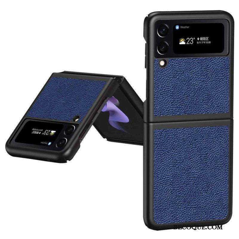Case Samsung Galaxy Z Flip 4 Kotelot Flip Aito Litchi Värillinen Nahka