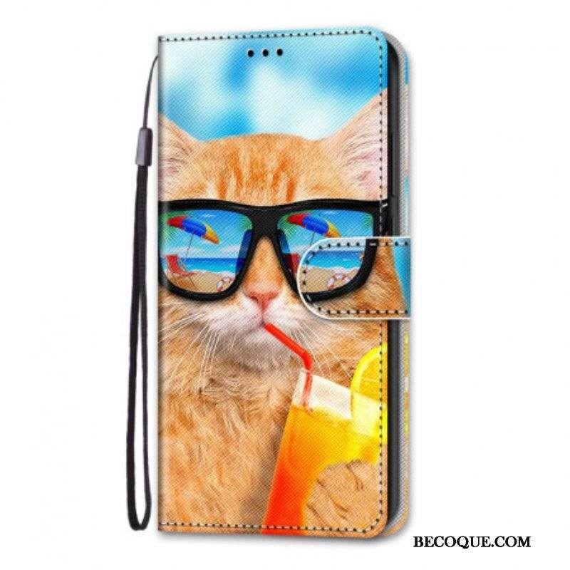 Flip Case Samsung Galaxy M53 5G Suojaketju Kuori Strappy Star Cat