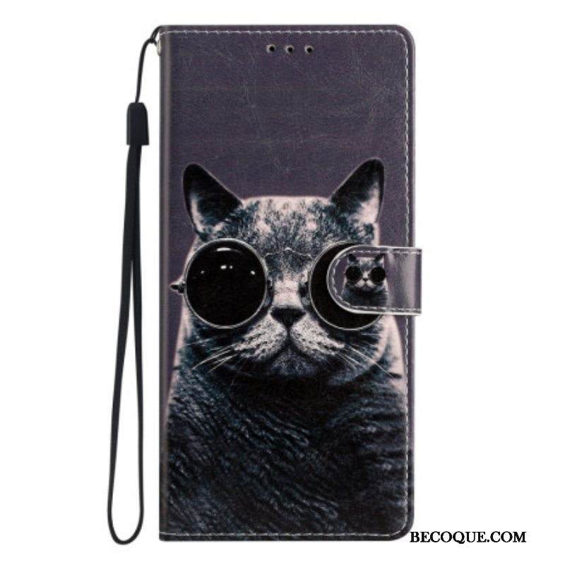 Kotelot Samsung Galaxy A53 5G Silmälasit Kissa Kaulanauhalla