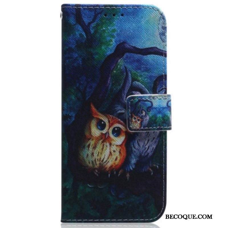 Kotelot Samsung Galaxy A54 5G Suojaketju Kuori Strappy Owls -maalaus