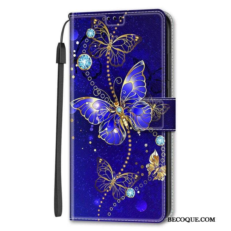 Kotelot Samsung Galaxy S22 Ultra 5G Suojaketju Kuori Strap Butterflies Fan