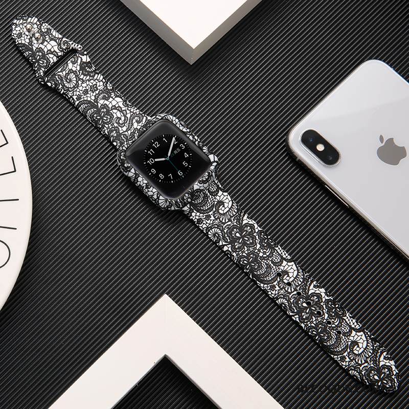 Kuori Apple Watch Series 3 Silikoni Valkoinen Musta, Kotelo Apple Watch Series 3 Suojaus Tide-brändi Painatus