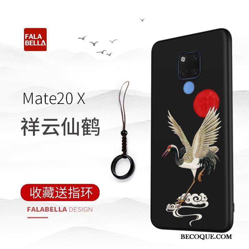 Kuori Huawei Mate 20 X Kohokuviointi Musta Ohut, Kotelo Huawei Mate 20 X Suojaus Ultra Ylellisyys