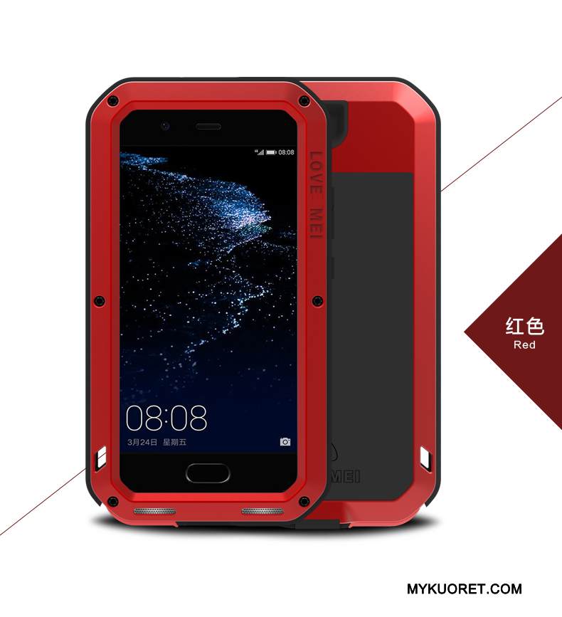 Kuori Huawei P10 Laukut Murtumaton Puhelimen Kuoret, Kotelo Huawei P10 Metalli Punainen Kolme Puolustusta