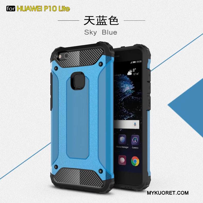 Kuori Huawei P10 Lite Silikoni Puhelimen Kuoret Kolme Puolustusta, Kotelo Huawei P10 Lite Suojaus Sininen Murtumaton