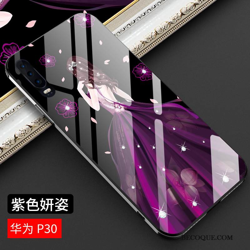 Kuori Huawei P30 Laukut Tide-brändi Persoonallisuus, Kotelo Huawei P30 Suojaus Lasi Violetti