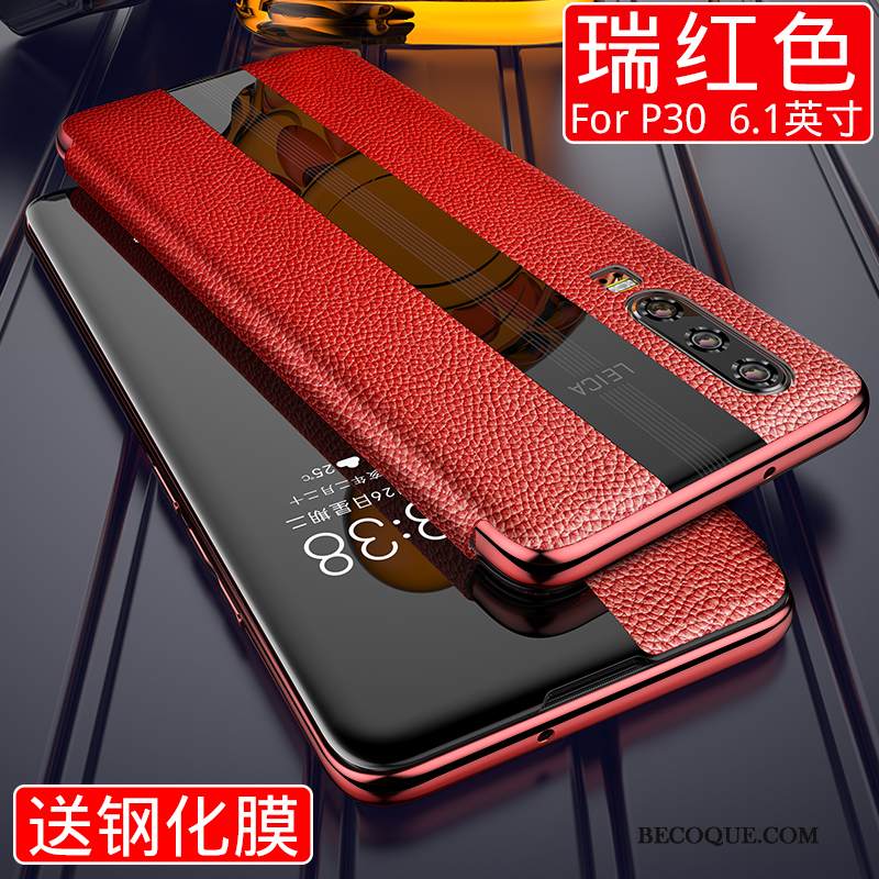 Kuori Huawei P30 Suojaus Ylellisyys Windows, Kotelo Huawei P30 Kuoret Punainen Lasi