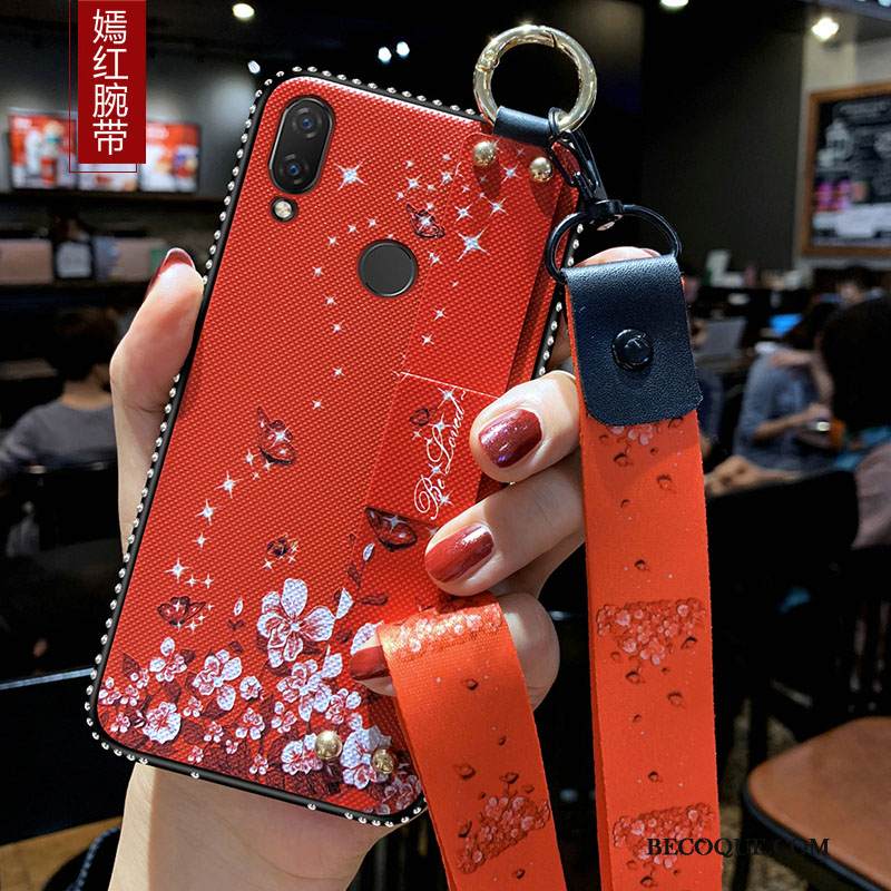 Kuori Huawei Y7 2019 Silikoni Ripustettavat Koristeet Murtumaton, Kotelo Huawei Y7 2019 Rhinestone Inlay Trendi Punainen