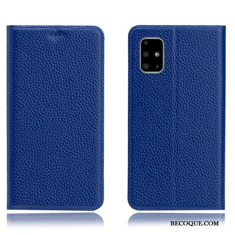 Kuori Samsung Galaxy A51 Suojaus Murtumaton Kukkakuvio, Kotelo Samsung Galaxy A51 Kuoret Sininen Litsi