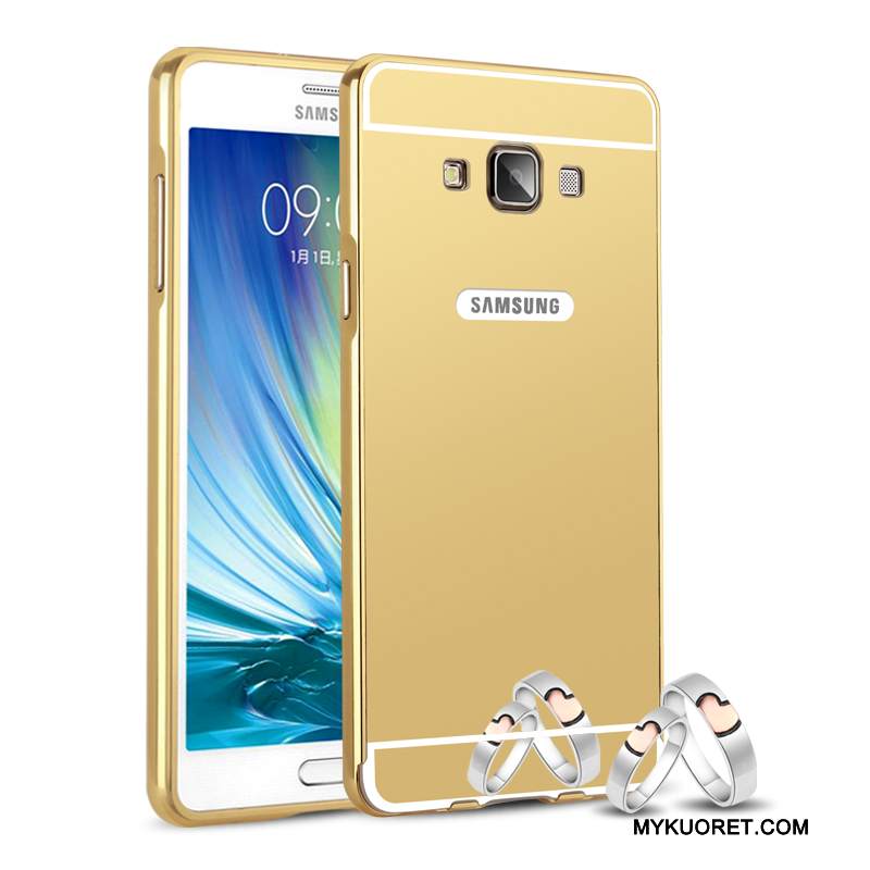 Kuori Samsung Galaxy A7 2015 Metalli Ohut Takakansi, Kotelo Samsung Galaxy A7 2015 Suojaus Kehys Kulta