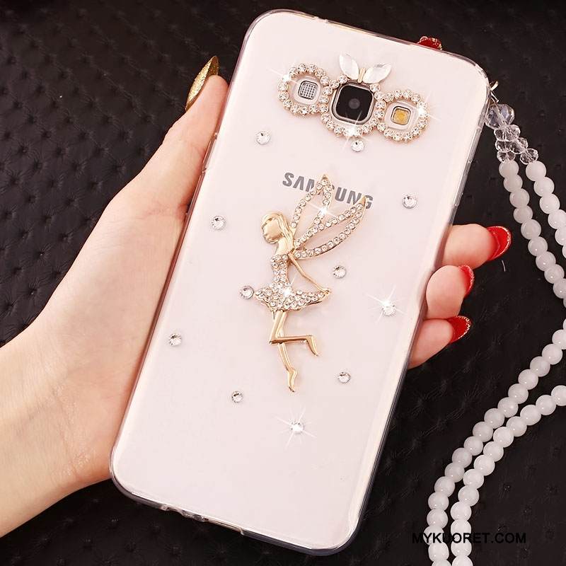 Kuori Samsung Galaxy A7 2015 Silikoni Valkoinen Ripustettavat Koristeet, Kotelo Samsung Galaxy A7 2015 Strassi Murtumaton Puhelimen Kuoret