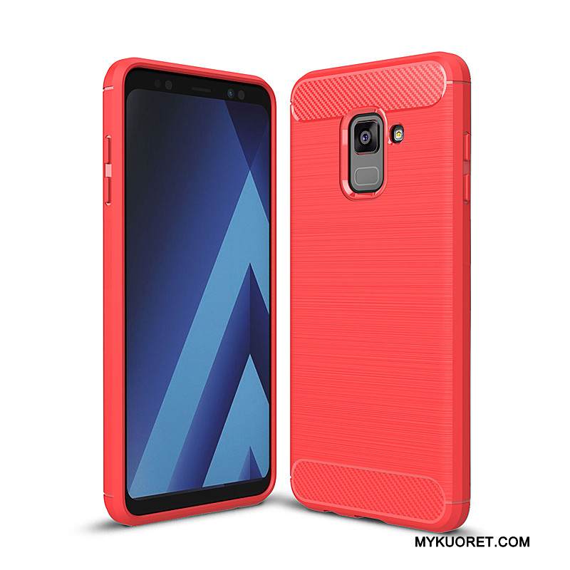 Kuori Samsung Galaxy A8+ Pehmeä Neste Kuitu Punainen, Kotelo Samsung Galaxy A8+ Laukut Murtumaton Puhelimen Kuoret