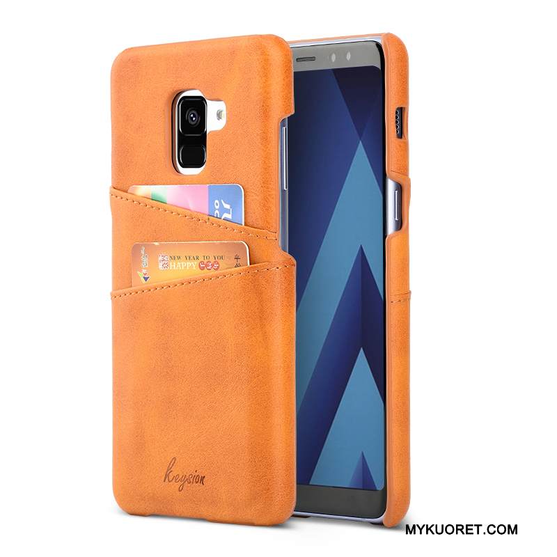Kuori Samsung Galaxy A8+ Suojaus Oranssi Kortti, Kotelo Samsung Galaxy A8+ Nahka Liiketoiminta Puhelimen Kuoret