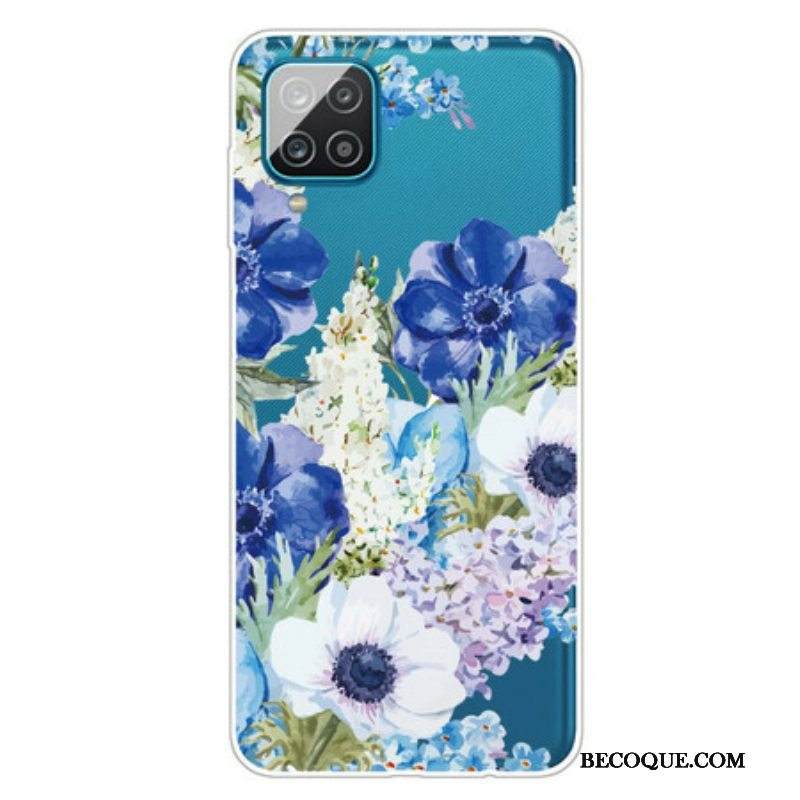 Kuori Samsung Galaxy M12 / A12 Saumaton Akvarelli Siniset Kukat