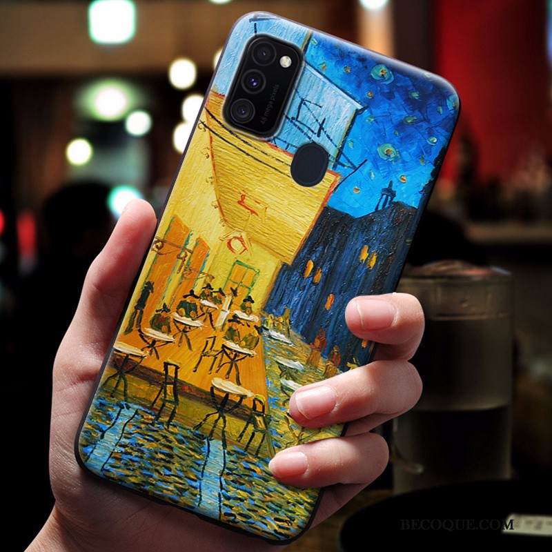 Kuori Samsung Galaxy M30s Kohokuviointi Murtumaton Sininen, Kotelo Samsung Galaxy M30s Pehmeä Neste Puhelimen Kuoret