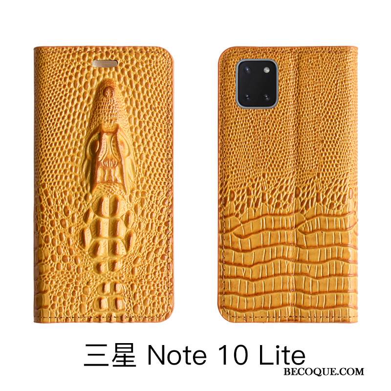 Kuori Samsung Galaxy Note 10 Lite Laukut Ylellisyys Keltainen, Kotelo Samsung Galaxy Note 10 Lite Nahka Lehmä Puhelimen Kuoret