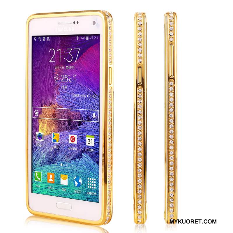 Kuori Samsung Galaxy Note 4 Metalli Kehys Puhelimen Kuoret, Kotelo Samsung Galaxy Note 4 Suojaus Trendi Kulta