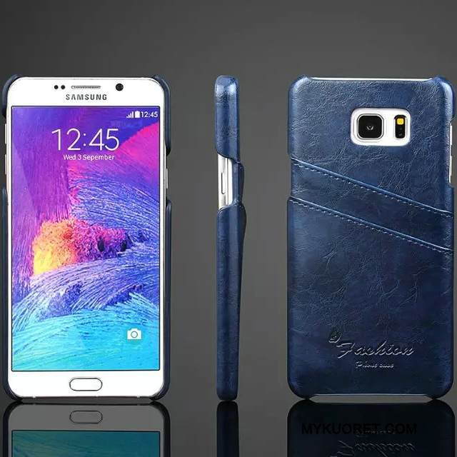 Kuori Samsung Galaxy Note 5 Nahka Takakansi Persoonallisuus, Kotelo Samsung Galaxy Note 5 Suojaus Kortti Sininen