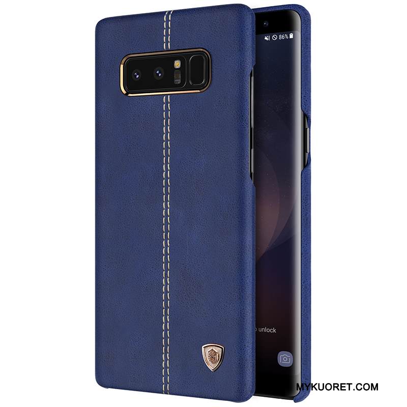 Kuori Samsung Galaxy Note 8 Nahka Puhelimen Kuoret Sininen, Kotelo Samsung Galaxy Note 8 Suojaus Kulta Murtumaton