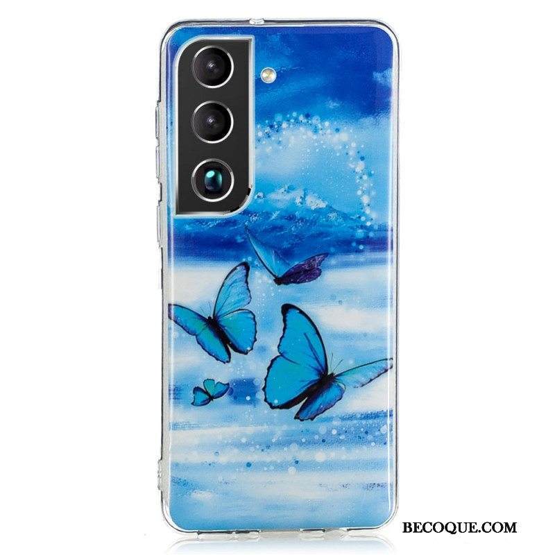 Kuori Samsung Galaxy S22 5G Fluoresoivat Siniset Perhoset