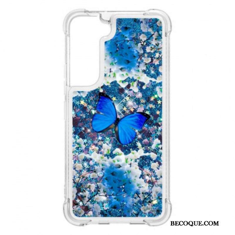 Kuori Samsung Galaxy S22 5G Glitter Blue Perhoset