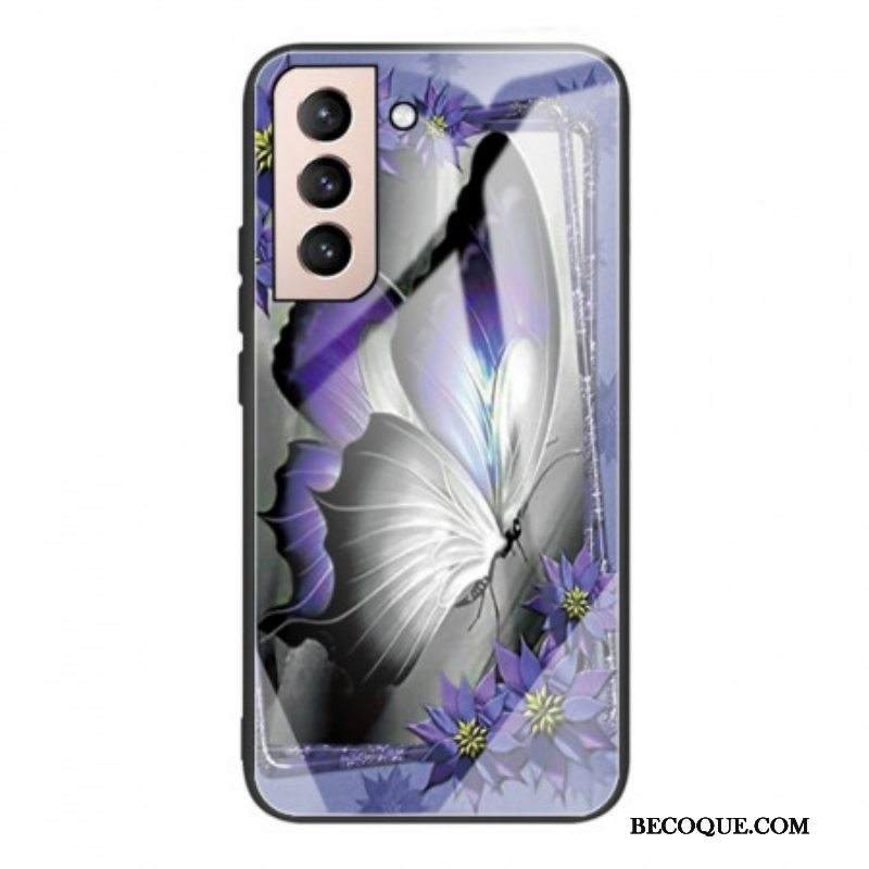 Kuori Samsung Galaxy S22 5G Purple Butterfly Karkaistu Lasi