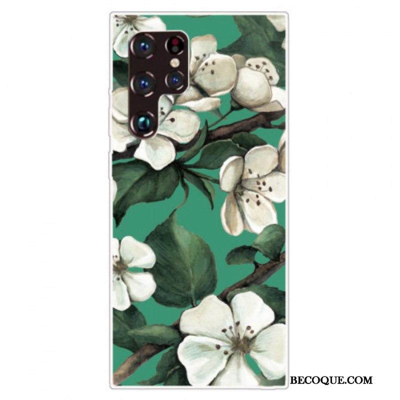Kuori Samsung Galaxy S22 Ultra 5G Maalattuja Valkoisia Kukkia