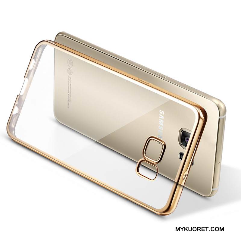 Kuori Samsung Galaxy S6 Edge + Silikoni Ultra Ohut, Kotelo Samsung Galaxy S6 Edge + Pehmeä Neste Kulta Läpinäkyvä