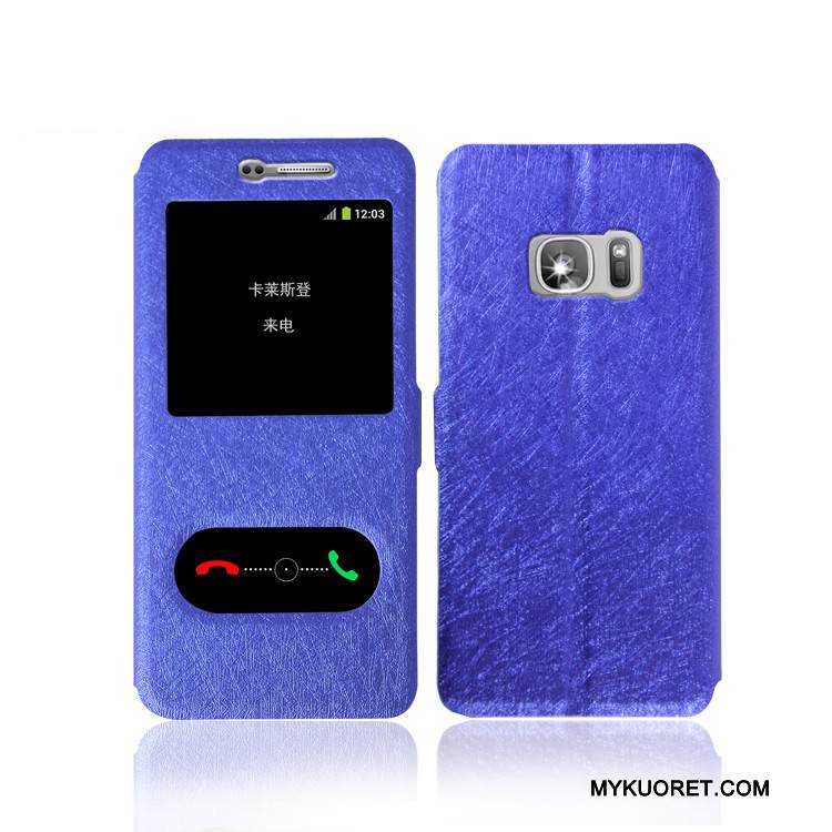 Kuori Samsung Galaxy S7 Nahka Tyylikäs Sininen, Kotelo Samsung Galaxy S7 Kuoret Puhelimen Kuoret