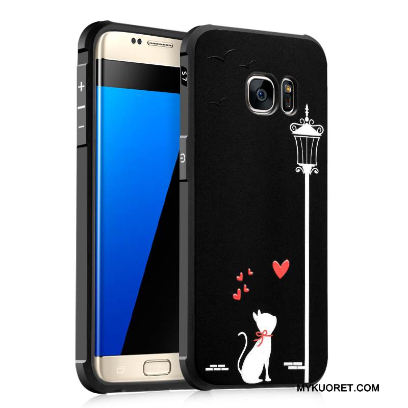 Kuori Samsung Galaxy S7 Silikoni Murtumaton Pesty Suede, Kotelo Samsung Galaxy S7 Luova Musta Puhelimen Kuoret