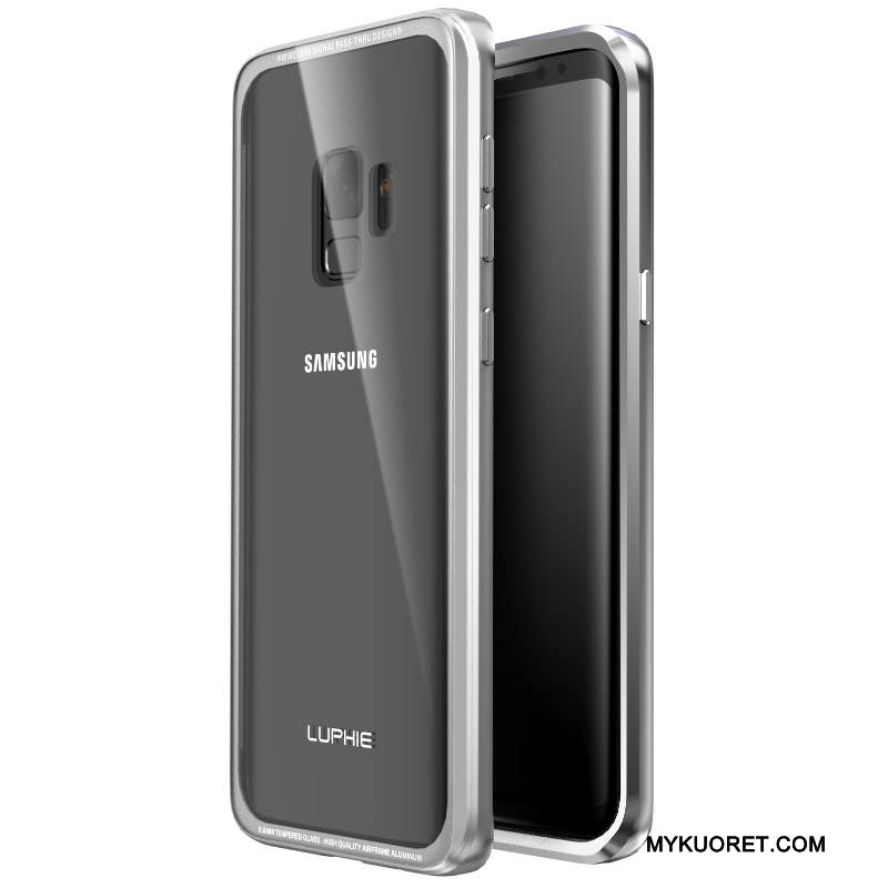 Kuori Samsung Galaxy S9+ Laukut Lasi Kehys, Kotelo Samsung Galaxy S9+ Metalli Takakansi Hopea
