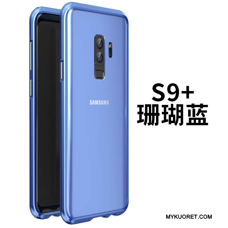 Kuori Samsung Galaxy S9+ Suojaus Puhelimen Kuoret Lasi, Kotelo Samsung Galaxy S9+ Laukut Kehys Sininen