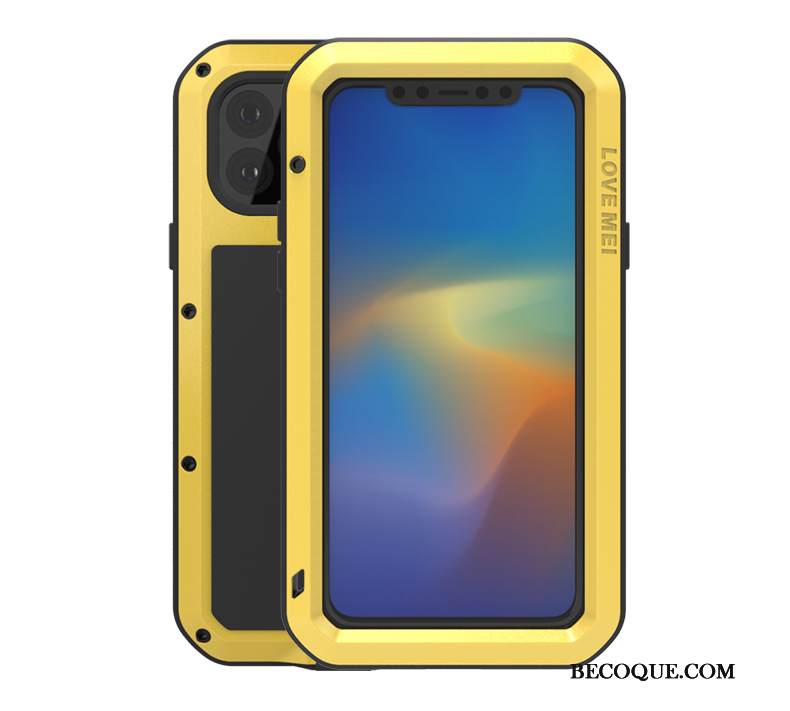 Kuori iPhone 11 Pro Max Laukut Keltainen Murtumaton, Kotelo iPhone 11 Pro Max Metalli Kolme Puolustusta Kova