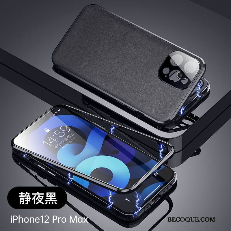 Kuori iPhone 12 Pro Max Metalli Kaksipuolinen Puhelimen Kuoret, Kotelo iPhone 12 Pro Max Laukut Murtumaton Musta