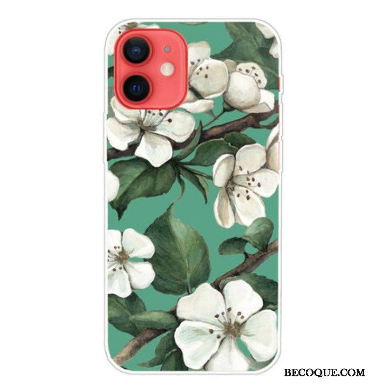 Kuori iPhone 13 Mini Maalattuja Valkoisia Kukkia