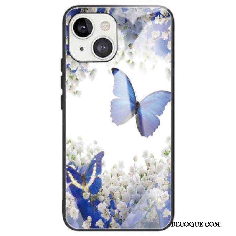 Kuori iPhone 14 Blue Butterflies Karkaistu Lasi