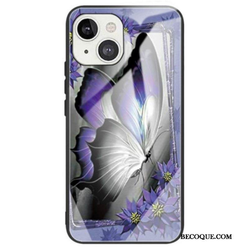 Kuori iPhone 14 Purple Butterfly Karkaistu Lasi