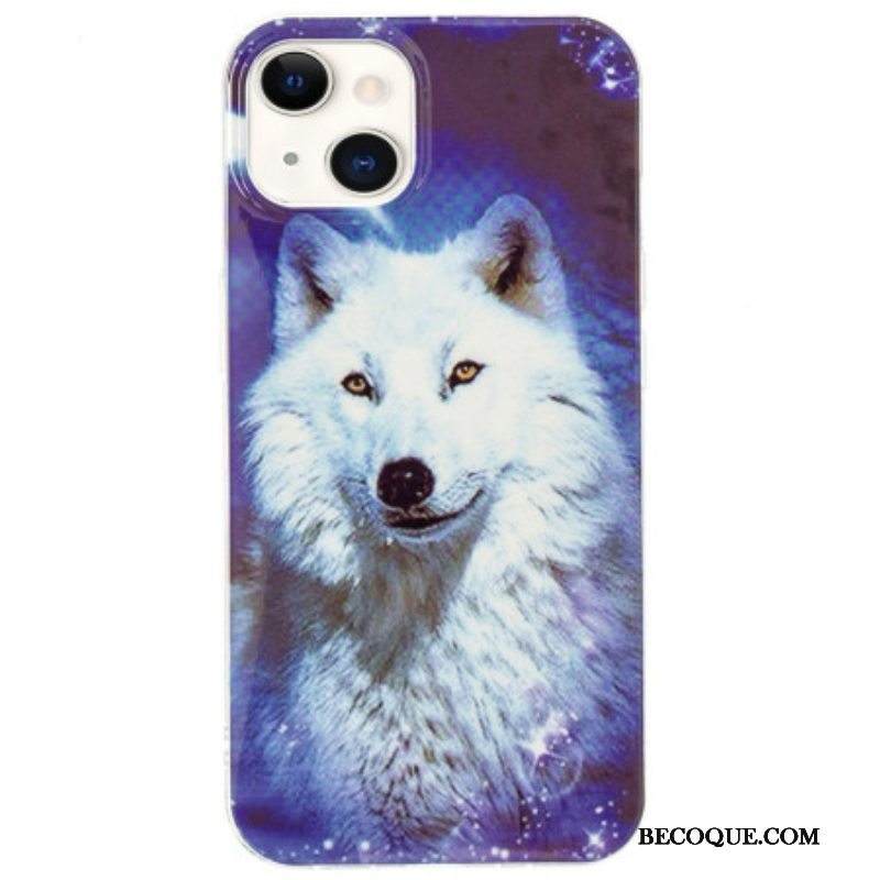 Kuori iPhone 15 Plus Fluoresoiva White Wolf