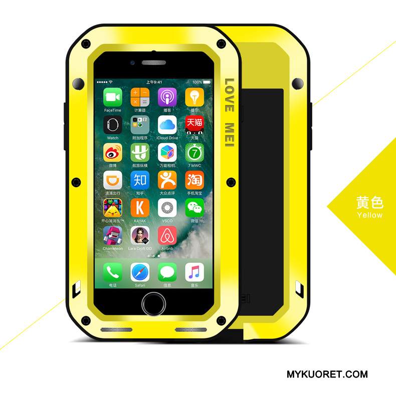 Kuori iPhone 7 Metalli Puhelimen Kuoret Dekompressointi, Kotelo iPhone 7 Silikoni Kolme Puolustusta Keltainen