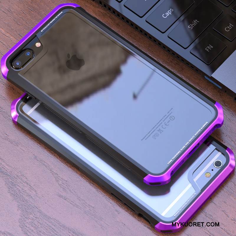 Kuori iPhone 7 Plus Laukut Lasi Takakansi, Kotelo iPhone 7 Plus Metalli Läpinäkyvä Violetti