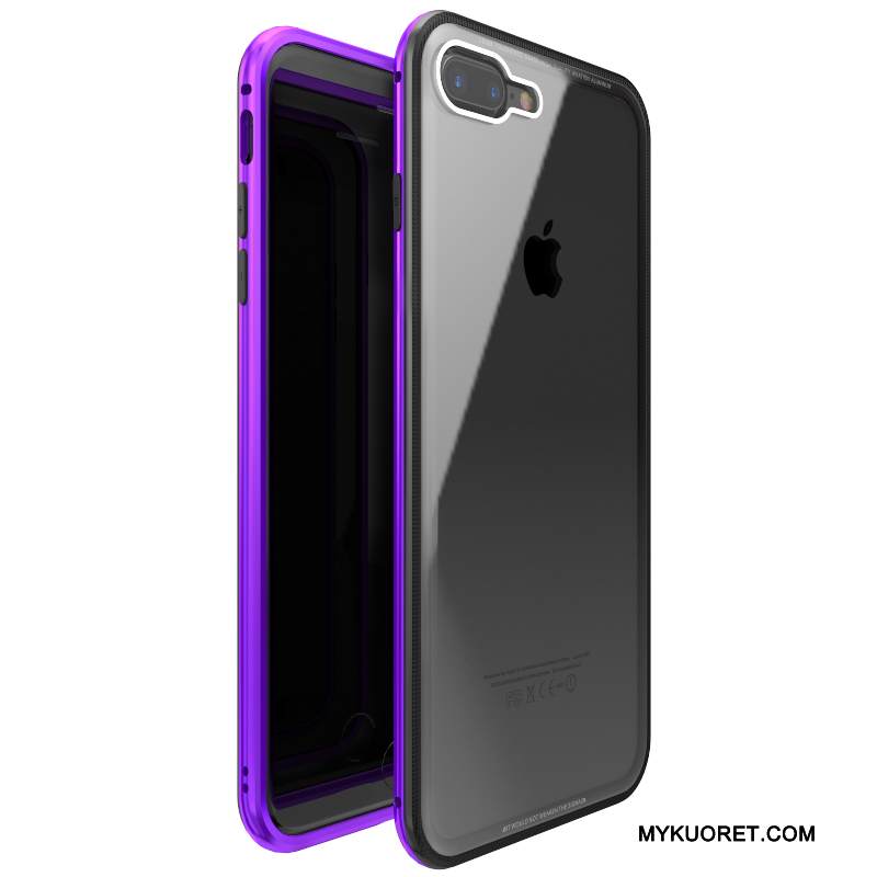Kuori iPhone 7 Plus Laukut Lasi Violetti, Kotelo iPhone 7 Plus Metalli Murtumaton Puhelimen Kuoret