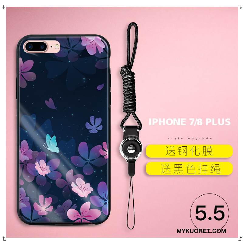 Kuori iPhone 7 Plus Pehmeä Neste Violetti Kukka, Kotelo iPhone 7 Plus Silikoni Murtumaton Lasi