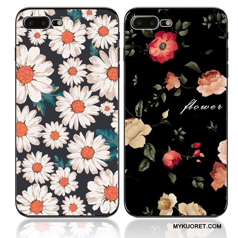 Kuori iPhone 7 Silikoni Taide Puhelimen Kuoret, Kotelo iPhone 7 Pehmeä Neste Kukkia Musta