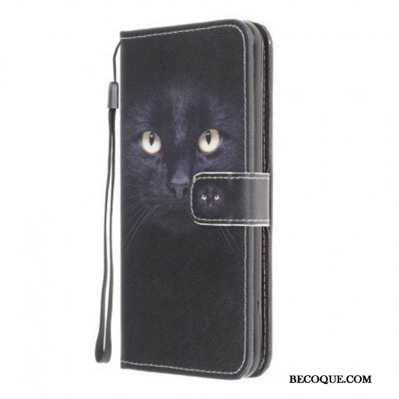 Nahkakotelo Samsung Galaxy M32 Suojaketju Kuori Strappy Black Cat Eyes
