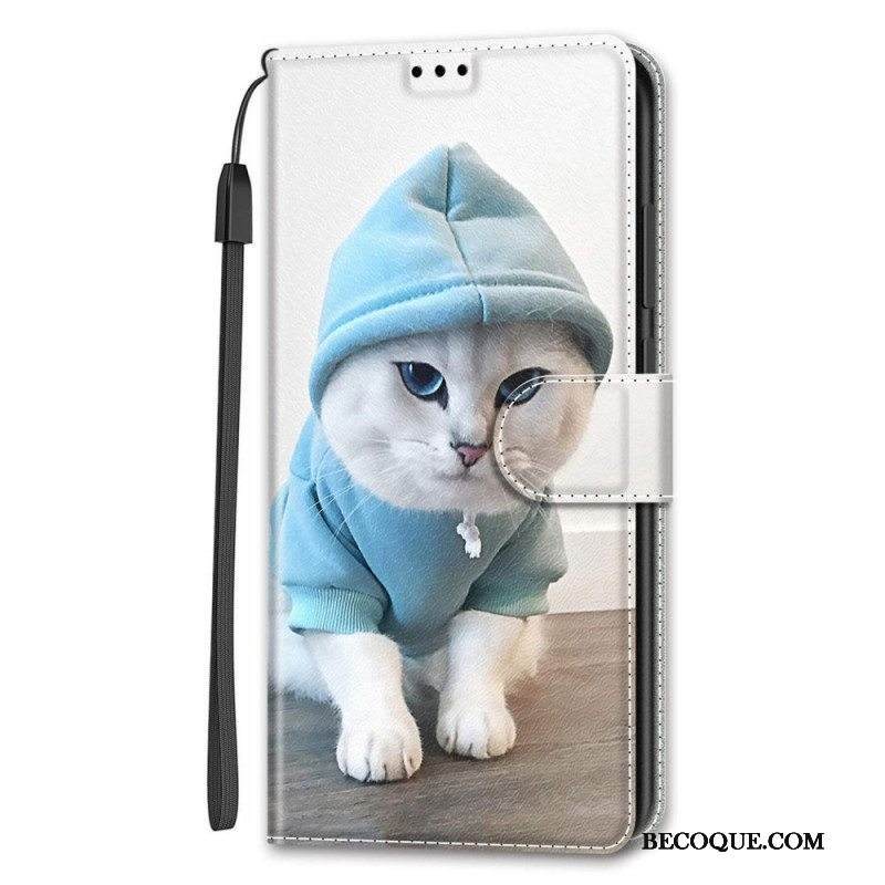 Nahkakotelo Samsung Galaxy S22 Ultra 5G Suojaketju Kuori Thong Cat Fan