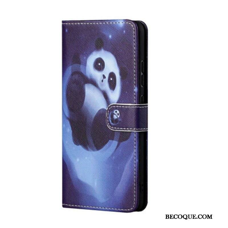 Nahkakotelo Xiaomi Redmi Note 10 5G Suojaketju Kuori Panda Space Kaulanauhalla
