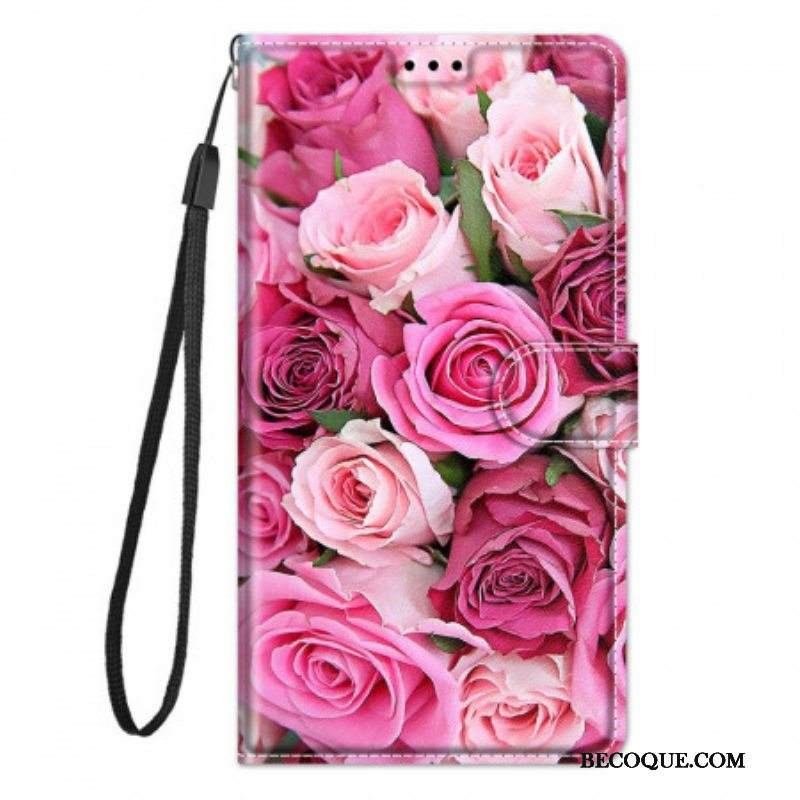 Nahkakotelo Xiaomi Redmi Note 10 Pro Suojaketju Kuori Strap Roses