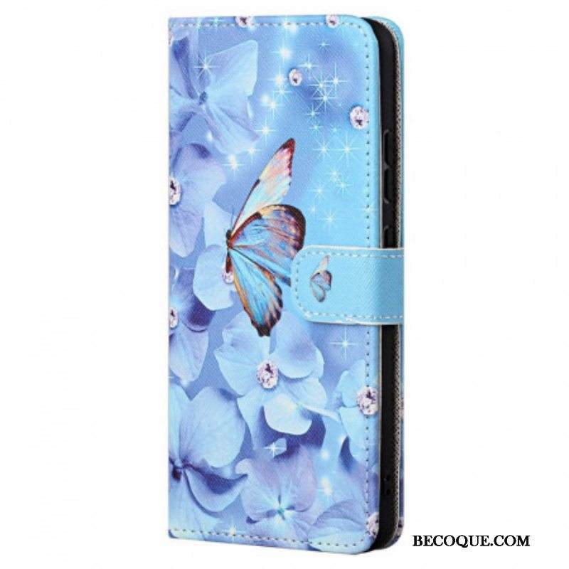 Nahkakotelo Xiaomi Redmi Note 11 / 11S Suojaketju Kuori Strappy Diamond Perhoset
