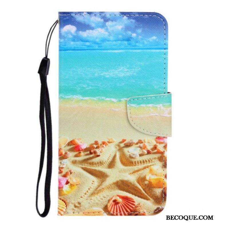 Nahkakotelo iPhone 13 Pro Suojaketju Kuori Lanyard Beach